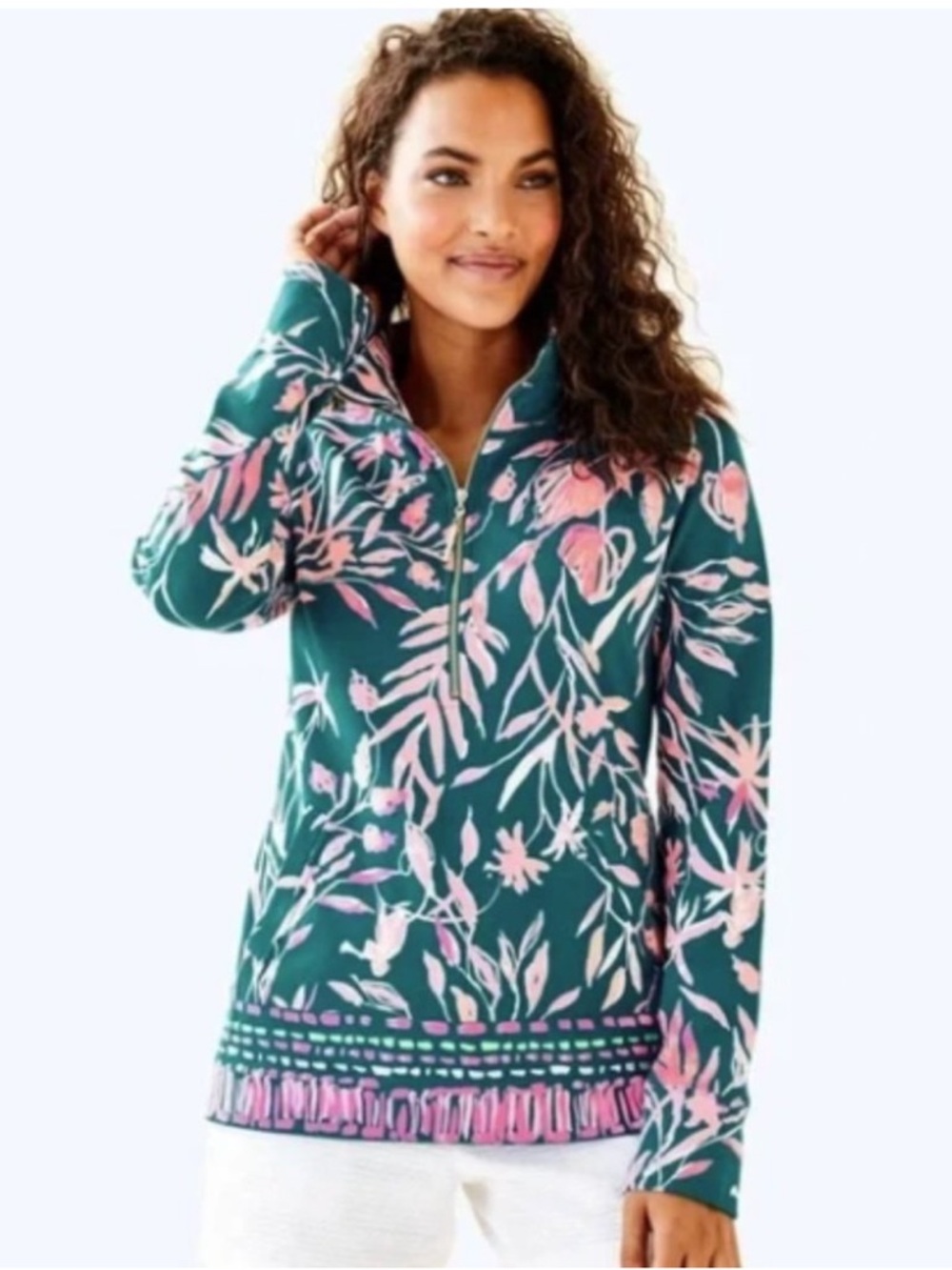 Lilly Pulitzer Skipper Popover Tidal Wave It’s Prime Time Teal Pink Quarter Zip